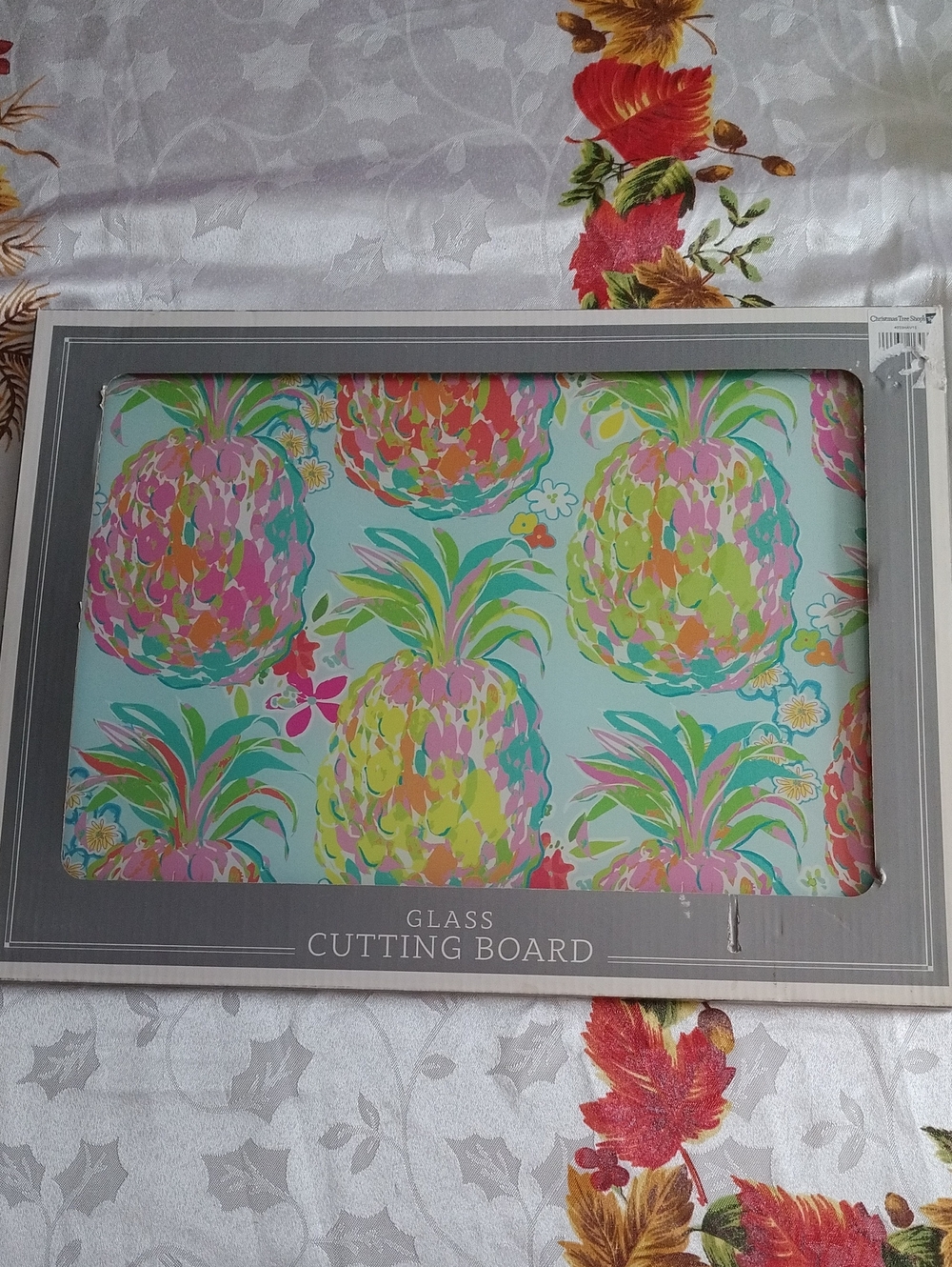 New Tropical Pineapple Glass Cutting Board - Colorful Pineapple Print